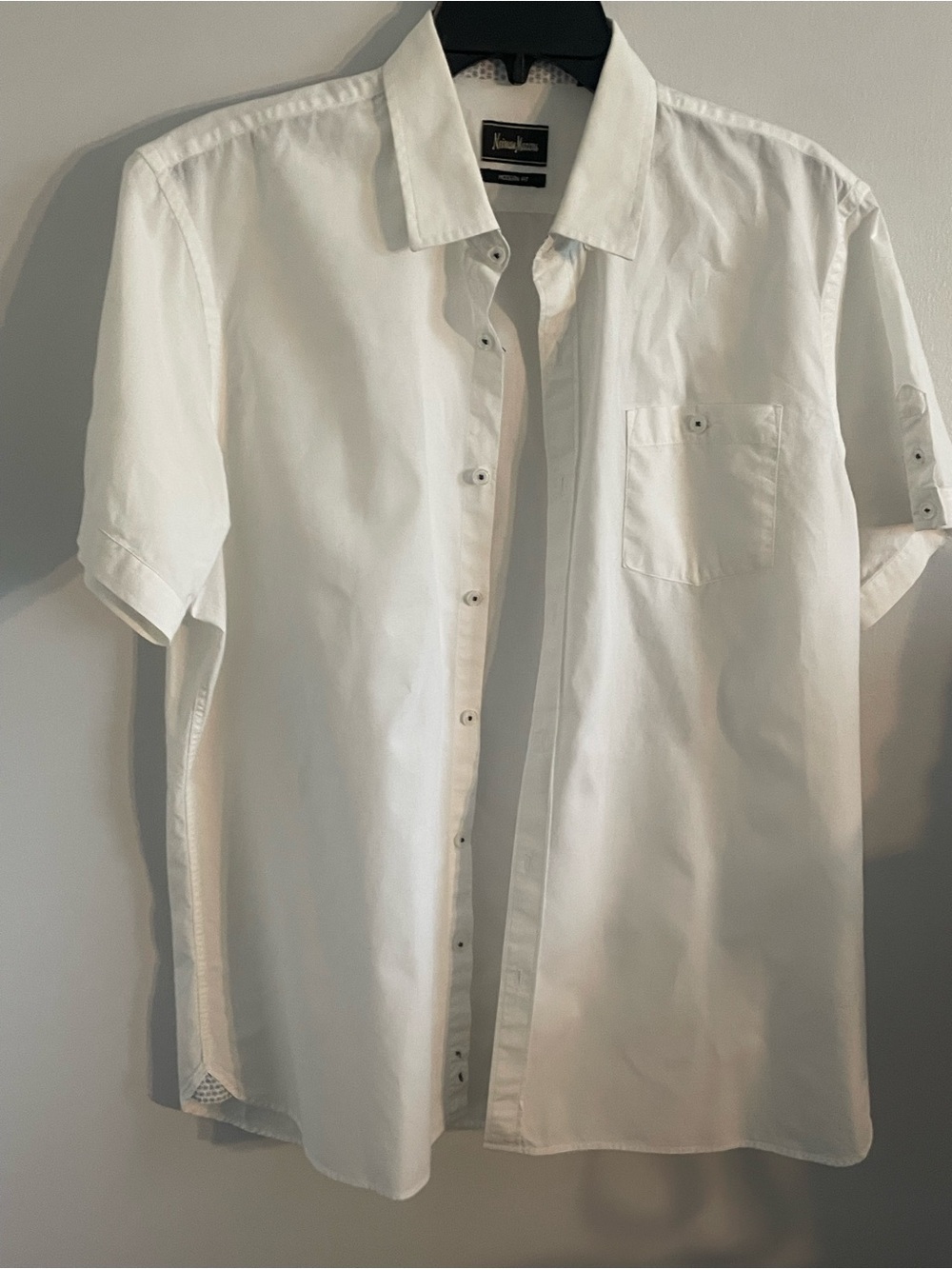 Neiman and Marcus Short Sleeve Button-Up Shirt in White